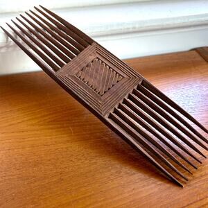 Vintage Hand Carved Wooden Hair Comb, African Folk Art Style, Decorative Comb